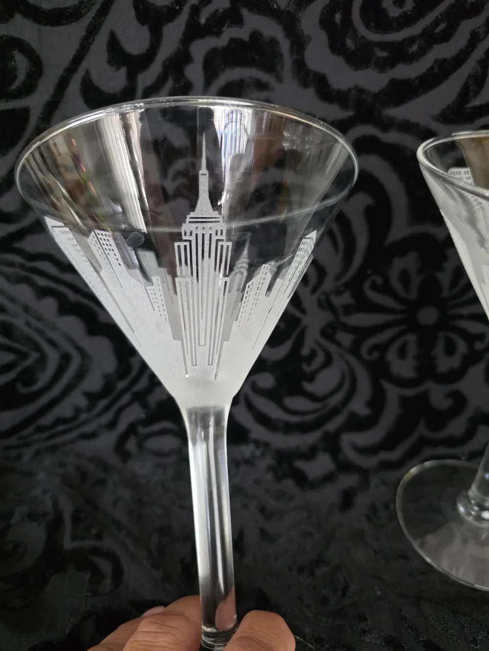 Mikasa Etched New York City Skyline Martini Glasses - Clear and Frosted